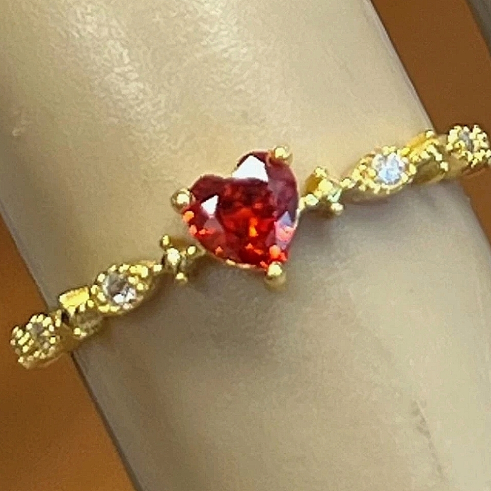 Dainty Red Heart Cubic Zirconia Gold Ring - Picture 5 of 5
